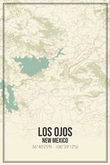 Retro US city map of Los Ojos, New Mexico. Vintage street map.