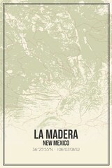 Retro US city map of La Madera, New Mexico. Vintage street map.