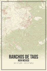 Retro US city map of Ranchos De Taos, New Mexico. Vintage street map.