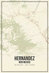 Retro US city map of Hernandez, New Mexico. Vintage street map.