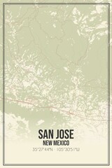 Retro US city map of San Jose, New Mexico. Vintage street map.
