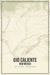 Retro US city map of Ojo Caliente, New Mexico. Vintage street map.