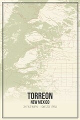 Retro US city map of Torreon, New Mexico. Vintage street map.