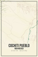 Retro US city map of Cochiti Pueblo, New Mexico. Vintage street map.