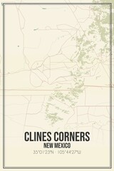 Retro US city map of Clines Corners, New Mexico. Vintage street map.