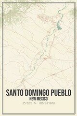 Retro US city map of Santo Domingo Pueblo, New Mexico. Vintage street map.