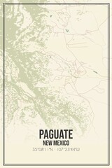 Retro US city map of Paguate, New Mexico. Vintage street map.