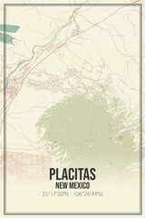 Retro US city map of Placitas, New Mexico. Vintage street map.
