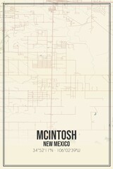 Retro US city map of Mcintosh, New Mexico. Vintage street map.