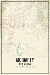 Retro US city map of Moriarty, New Mexico. Vintage street map.