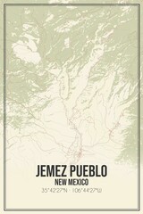 Retro US city map of Jemez Pueblo, New Mexico. Vintage street map.