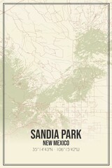 Retro US city map of Sandia Park, New Mexico. Vintage street map.