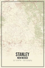 Retro US city map of Stanley, New Mexico. Vintage street map.