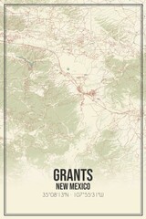 Retro US city map of Grants, New Mexico. Vintage street map.