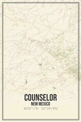 Retro US city map of Counselor, New Mexico. Vintage street map.