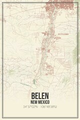 Retro US city map of Belen, New Mexico. Vintage street map.