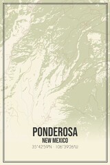Retro US city map of Ponderosa, New Mexico. Vintage street map.