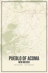 Retro US city map of Pueblo Of Acoma, New Mexico. Vintage street map.