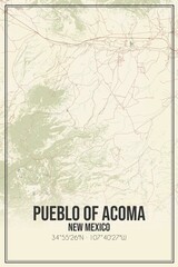 Fototapeta premium Retro US city map of Pueblo Of Acoma, New Mexico. Vintage street map.