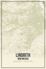 Retro US city map of Lindrith, New Mexico. Vintage street map.