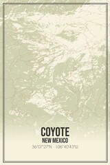 Retro US city map of Coyote, New Mexico. Vintage street map.