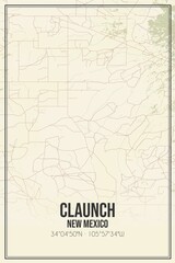 Retro US city map of Claunch, New Mexico. Vintage street map.