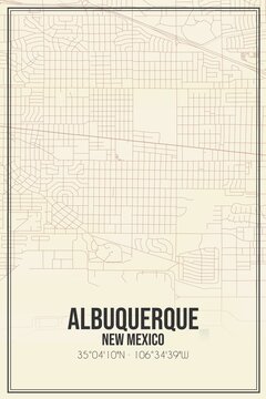 Retro US city map of Albuquerque, New Mexico. Vintage street map.