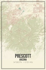 Retro US city map of Prescott, Arizona. Vintage street map.