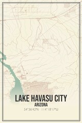 Retro US city map of Lake Havasu City, Arizona. Vintage street map.