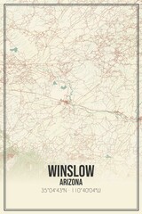 Retro US city map of Winslow, Arizona. Vintage street map.