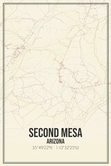 Retro US city map of Second Mesa, Arizona. Vintage street map.