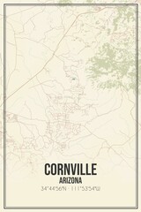 Retro US city map of Cornville, Arizona. Vintage street map.