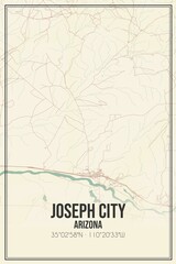 Retro US city map of Joseph City, Arizona. Vintage street map.