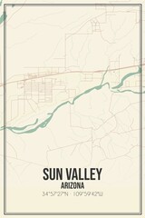 Retro US city map of Sun Valley, Arizona. Vintage street map.
