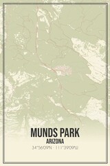 Retro US city map of Munds Park, Arizona. Vintage street map.