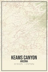Retro US city map of Keams Canyon, Arizona. Vintage street map.