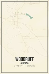 Retro US city map of Woodruff, Arizona. Vintage street map.