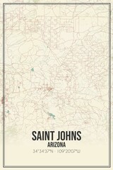 Retro US city map of Saint Johns, Arizona. Vintage street map.