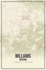Retro US city map of Williams, Arizona. Vintage street map.