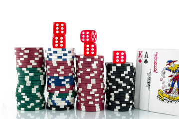 Stacks of poker chips as a background,Colorful casino chips