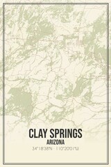 Retro US city map of Clay Springs, Arizona. Vintage street map.