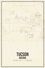 Retro US city map of Tucson, Arizona. Vintage street map.