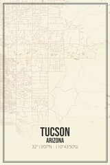 Retro US city map of Tucson, Arizona. Vintage street map.