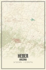 Retro US city map of Heber, Arizona. Vintage street map.