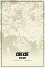 Retro US city map of Cibecue, Arizona. Vintage street map.