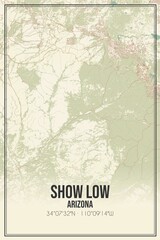 Retro US city map of Show Low, Arizona. Vintage street map.