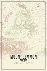 Retro US city map of Mount Lemmon, Arizona. Vintage street map.