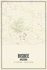Retro US city map of Bisbee, Arizona. Vintage street map.