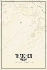 Retro US city map of Thatcher, Arizona. Vintage street map.