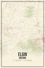 Retro US city map of Elgin, Arizona. Vintage street map.